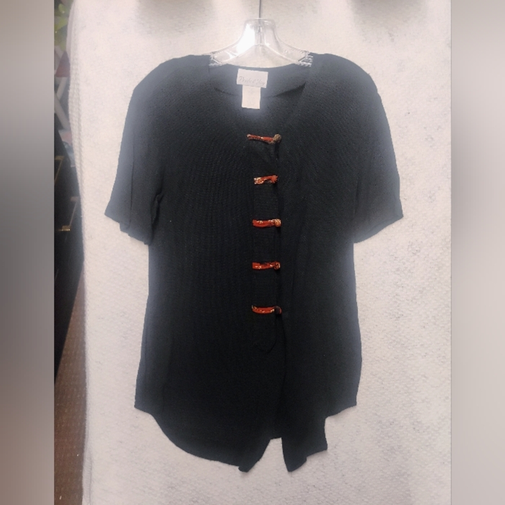 Vintage Pride & Joy Black Acetate Blouse Size 12 Frog Closure Asian Artsy U.S.A